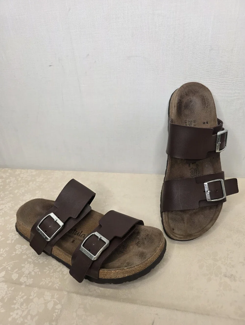 Betula by Birkenstock Double Strap Slide Sandals Brown Size 39 L8